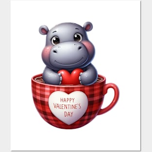 Valentine Hippo In Tea Cup Posters and Art